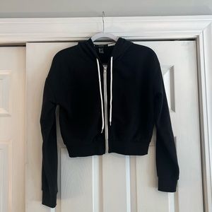 Black Cropped Zip Up Hoodie; size small